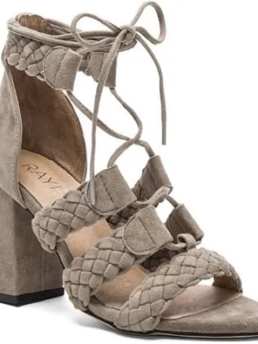 Report Taupe Braided Suede Lace-Up Block Heel Sandal